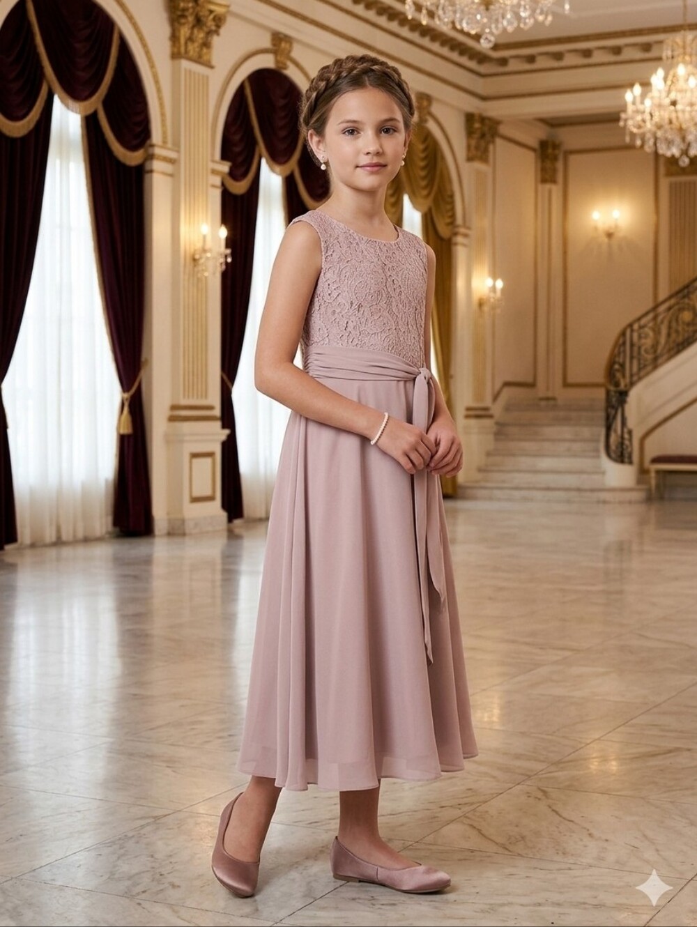 Zeagoo Kids XL Dusty Rose Lace & Chiffon Formal A-Line Dress